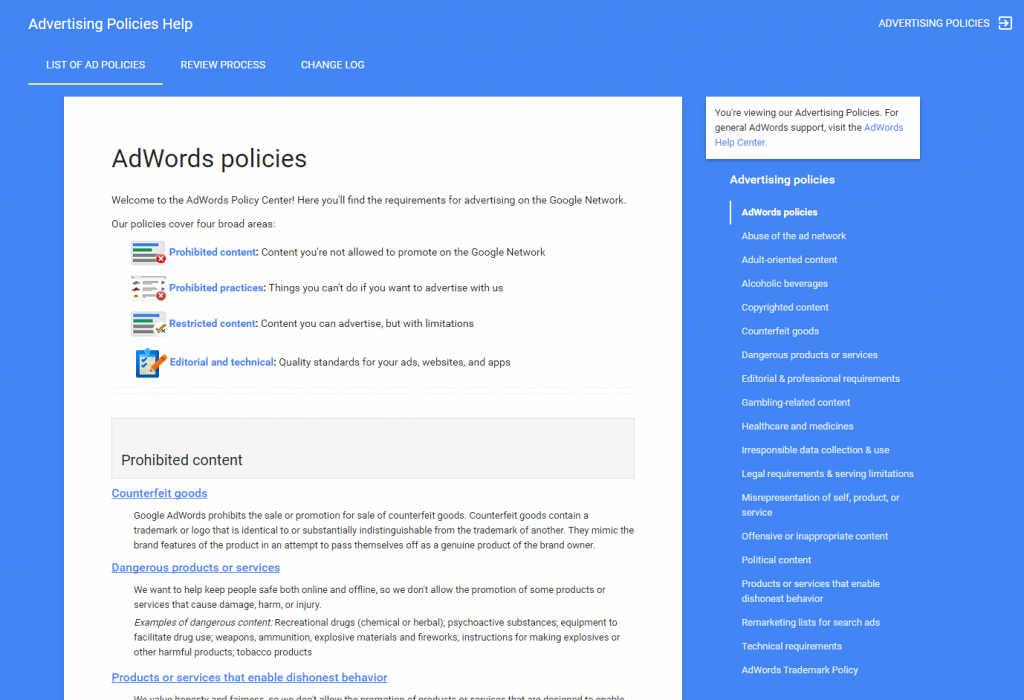 AdWords policies