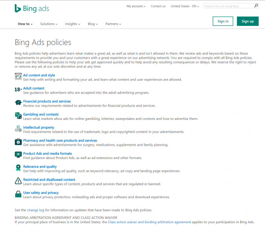 Bing Ads policies