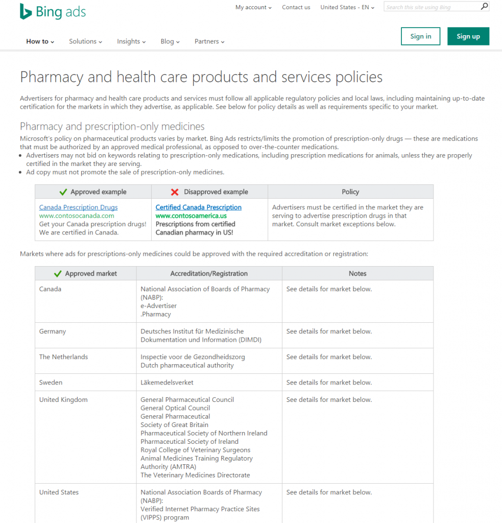 Pharmacy and health care products and services policies