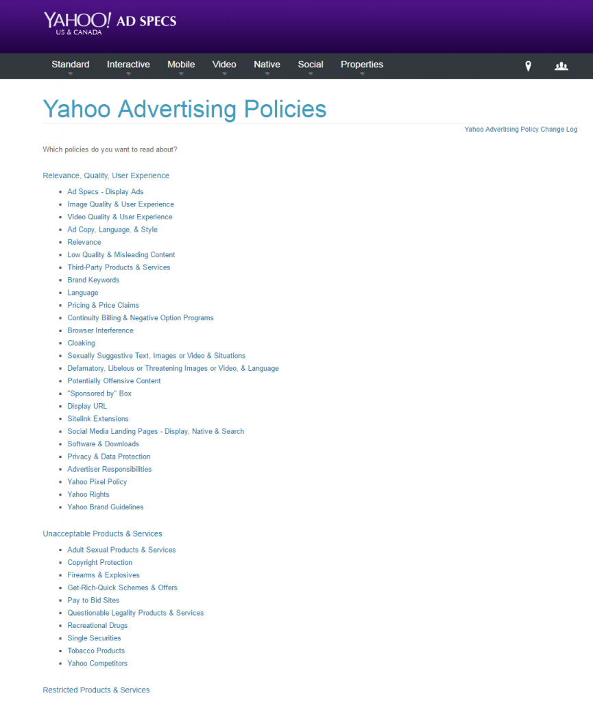 Yahoo Advertising Policies